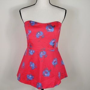 J. CREW Factory Pink Blue Floral Strapless Peplum Top size 2